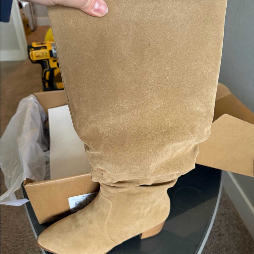Tan Suede Knee-High Boots